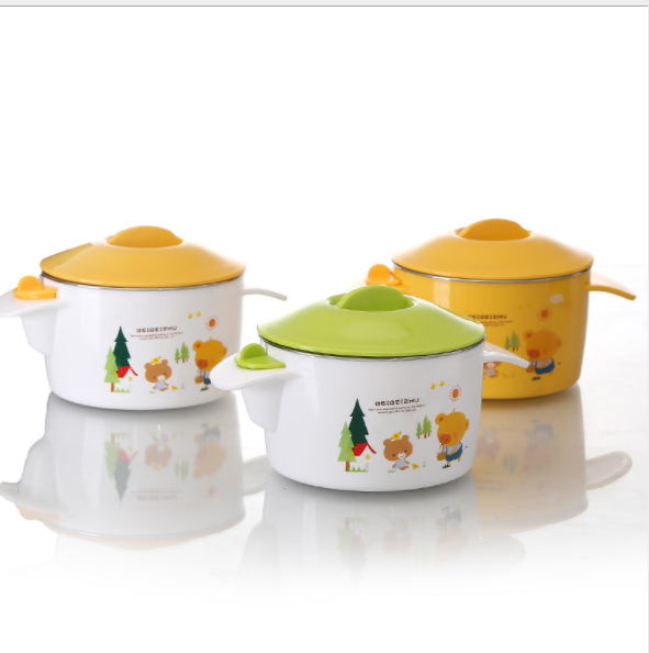 Double Layer Insulated Bowl for Kids in vibrant colors with cartoon designs, perfect for mealtimes.