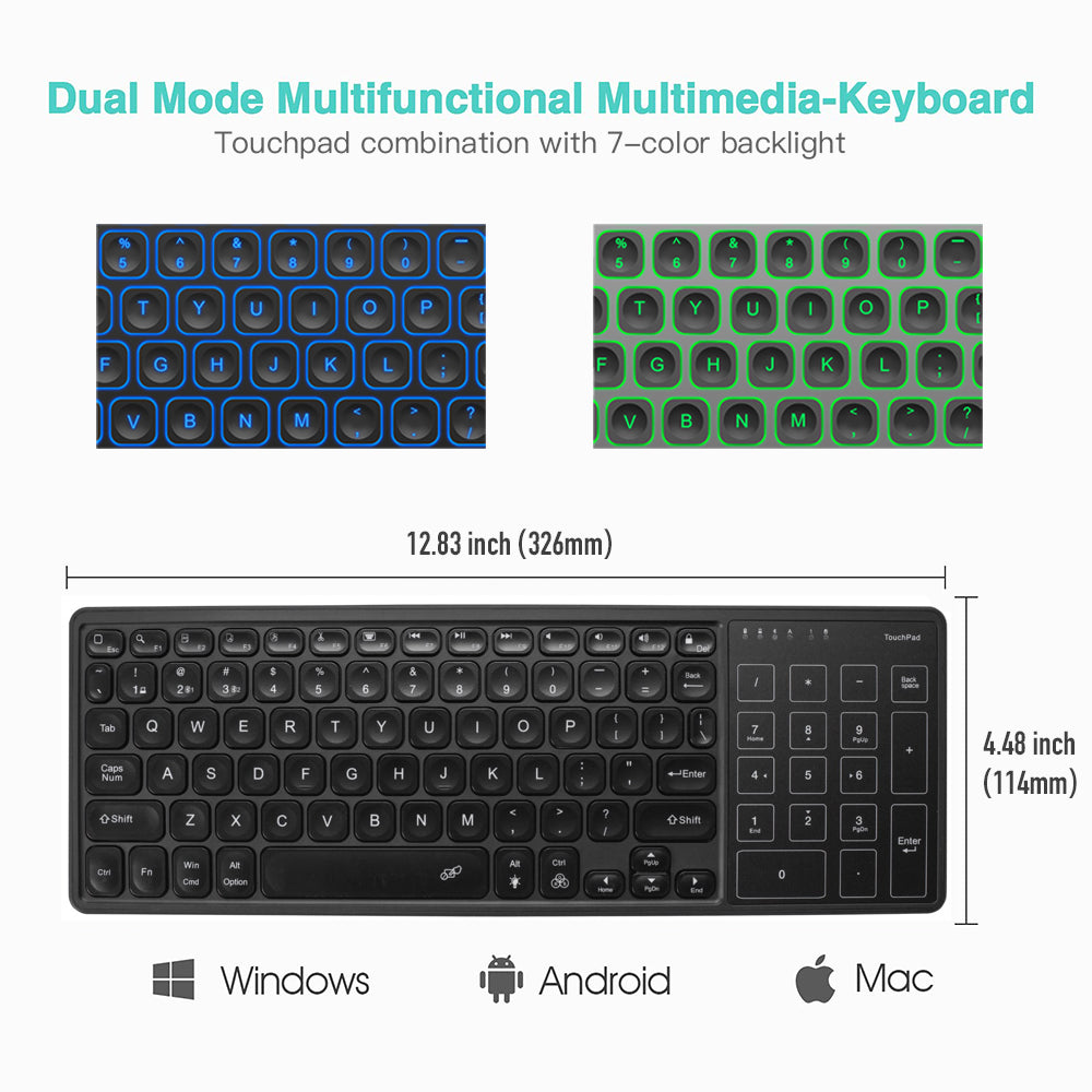 Slimline Backlit Bluetooth Keyboard with Touchpad
