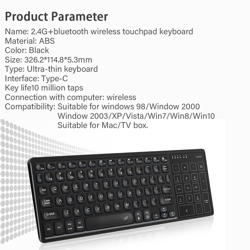 Slimline Backlit Bluetooth Keyboard with Touchpad